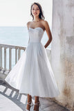 Ivory A Line Strapless Engagement Dress with Appliques