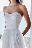 Ivory A Line Strapless Engagement Dress with Appliques
