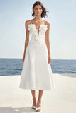 Ivory Strapless A-Line Sweetheart Flower Engagement Dress