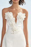 Ivory Strapless A-Line Sweetheart Flower Engagement Dress