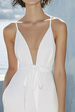 Ivory A Line Spaghetti Straps Engagement Dress