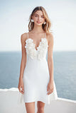 Ivory A Line Spaghetti Straps Engagement Dress with 3D Flower