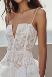 Ivory Lace Tiered Spaghetti Straps Short Engagement Dress