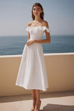 Ivory A Line Off the Shoulder Lace Engagement Dress with Ruffles