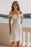Ivory Off the Shoulder Bodycon Engagement Dress with Sequins