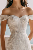 Ivory Off the Shoulder Bodycon Engagement Dress with Sequins