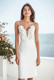 Ivory Spaghetti Straps Bodycon Engagement Dress with 3D Flower
