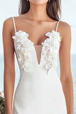 Ivory Spaghetti Straps Bodycon Engagement Dress with 3D Flower