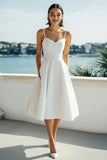 A-Line Ivory Spaghetti Straps Satin Engagement Dress