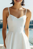 A-Line Ivory Spaghetti Straps Satin Engagement Dress