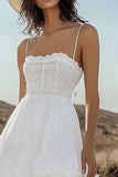 Ivory A Line Spaghetti Straps Tiered Long Engagement Dress