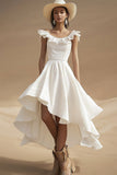 Ivory A Line Scoop Neck Ruffled Engagement Dress