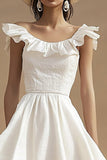 Ivory A Line Scoop Neck Ruffled Engagement Dress