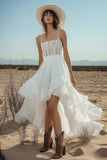 Ivory A Line Spaghetti Straps Engagement Dress with Lace