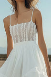 Ivory A Line Spaghetti Straps Engagement Dress with Lace