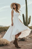 Ivory A Line V-Neck Ruffled Engagement Dress with Lace
