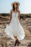 Ivory Lace A Line Spaghetti Straps Engagement Dress with Ruffles