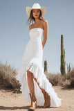 Ivory Bodycon Strapless Long Engagement Dress with Ruffles