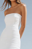 Ivory Bodycon Strapless Long Engagement Dress with Ruffles