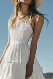 Ivory A Line Spaghetti Straps Tiered Engagement Dress