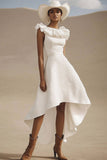 Ivory A Line High Low Engagement Dress with Ruffles
