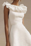 Ivory A Line High Low Engagement Dress with Ruffles