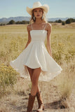 Ivory A Line Spaghetti Straps Satin Engagement Dress