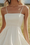 Ivory A Line Spaghetti Straps Satin Engagement Dress