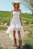 Ivory Lace Spaghetti Straps Engagement Dress with Ruffles