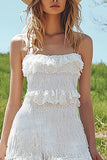 Ivory Lace Spaghetti Straps Engagement Dress with Ruffles