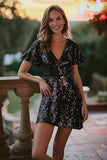 Black V-Neck A-Line Cocktail Dress