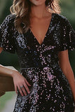 Black V-Neck A-Line Cocktail Dress