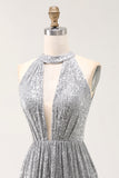 Sparkly A-Line Cut Out Short Open Back Silver Cocktail Dress