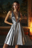 Silver Grey Knee-Length A-Line Cocktail Dress