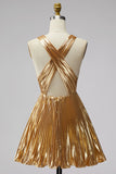 Gold Short A-Line Pleated Cocktail Dress