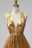 Gold Short A-Line Pleated Cocktail Dress