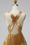Gold Short A-Line Pleated Cocktail Dress