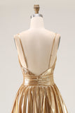 Metallic Gold High-Low A-Line Midi Cocktail Dress