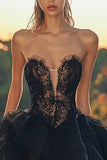 Strapless A-Line Black Cocktail Dress