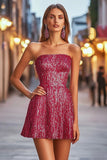 Fuchsia A-Line Strapless Short Cocktail Dress with Sequins