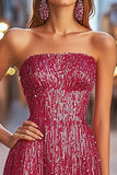Fuchsia A-Line Strapless Short Cocktail Dress with Sequins
