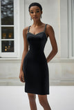 Black Satin Bodycon Short Cocktail Dress
