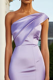 Lilac Satin One Shoulder Short Cocktail Dress