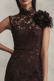 Coffee Bodycon Lace Mini Cocktail Dress