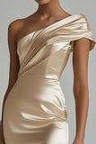 Champagne One Shoulder Short Satin Cocktail Dress