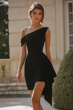 Black Satin Asymmetrical Cocktail Dress