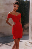Red Bodycon Ruched Cocktail Dress