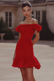 Red Bodycon Ruffled Short Cocktail Dress