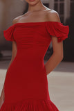 Red Bodycon Ruffled Short Cocktail Dress