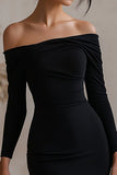 Black Off the  Shoulder Bodycon Short Cocktail Dress with Sleeves